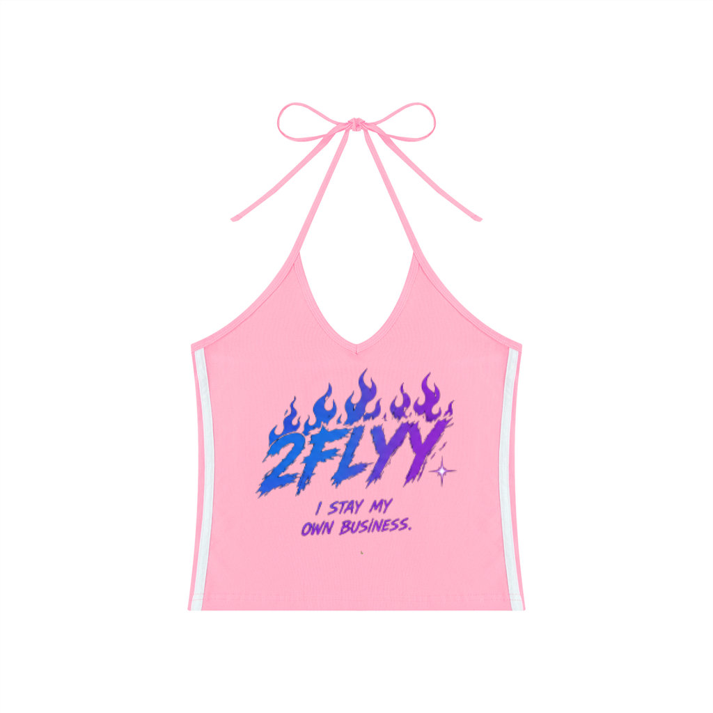Women's Color Block Halter Crop Tank Top